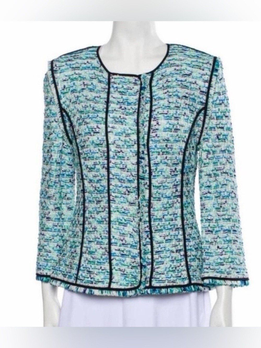 St. John Couture Tweed Jacket with Fringe Detail, size 8